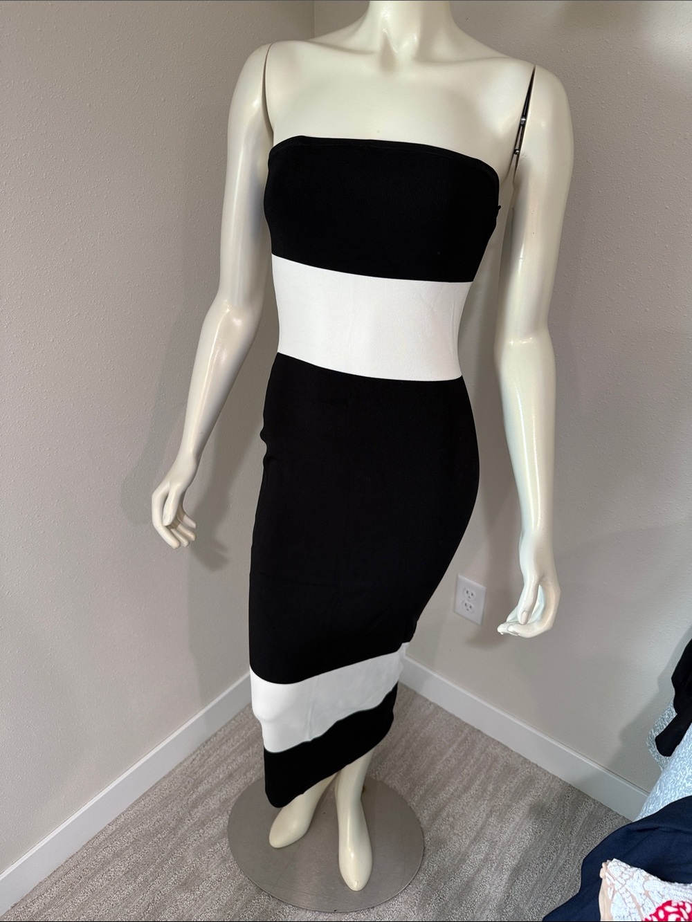Trouvé Black and White Strapless Midi Dress